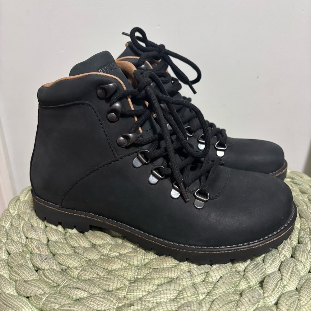 NEW Birkenstock Jackson Nubuck Leather Washed Black Lace Up Boots Narrow 7